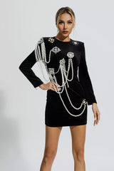 Mylah Black Pearl Embellished Velvet Dress