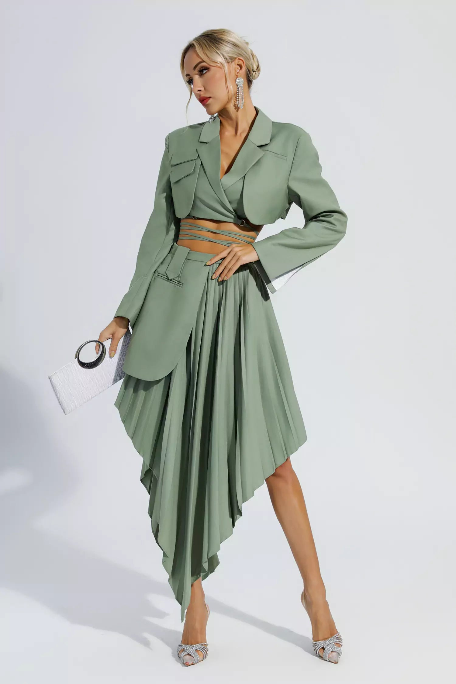 Myra Green Ruffle Blazer Set