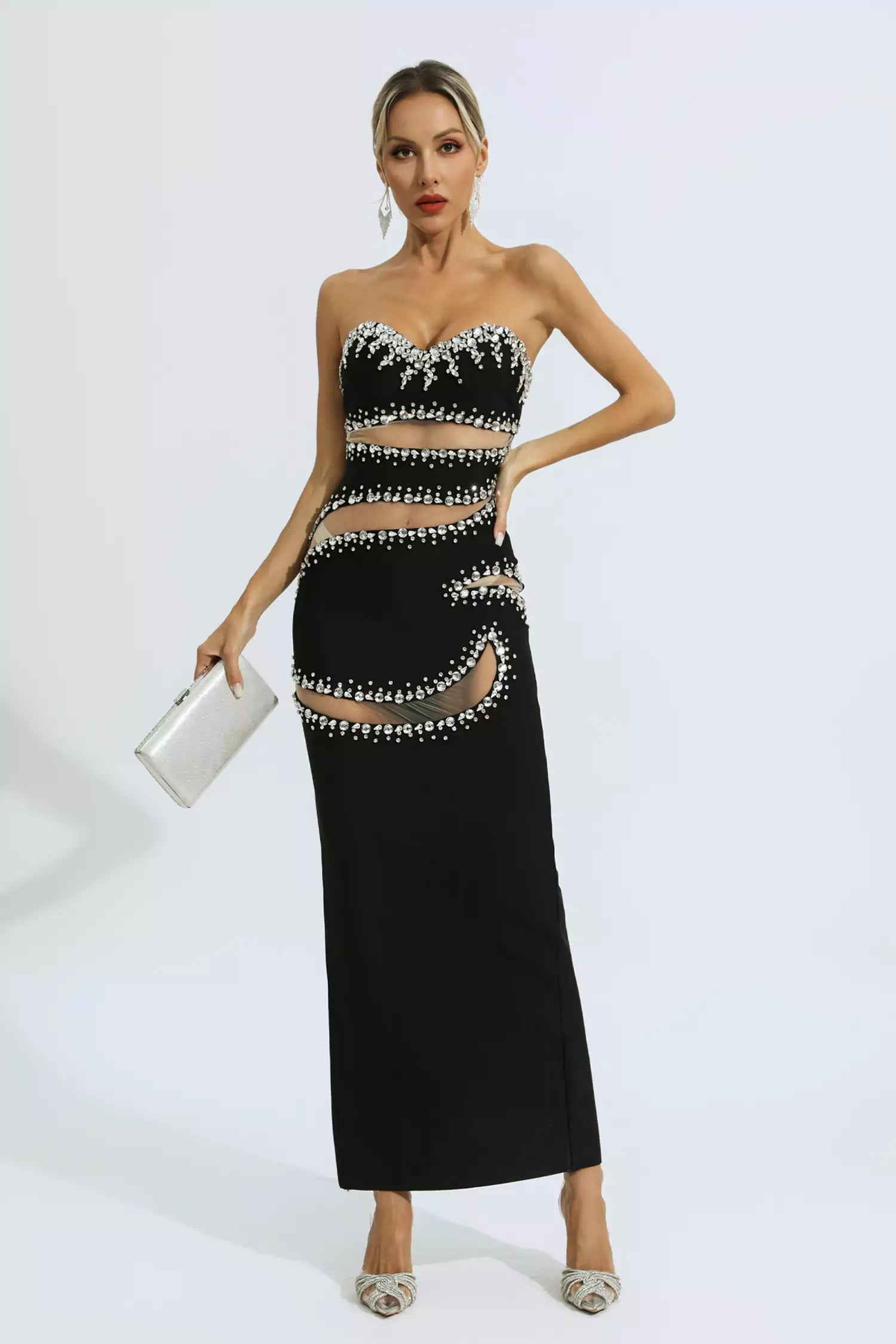 Nala Black Beading Mesh Bandage Dress