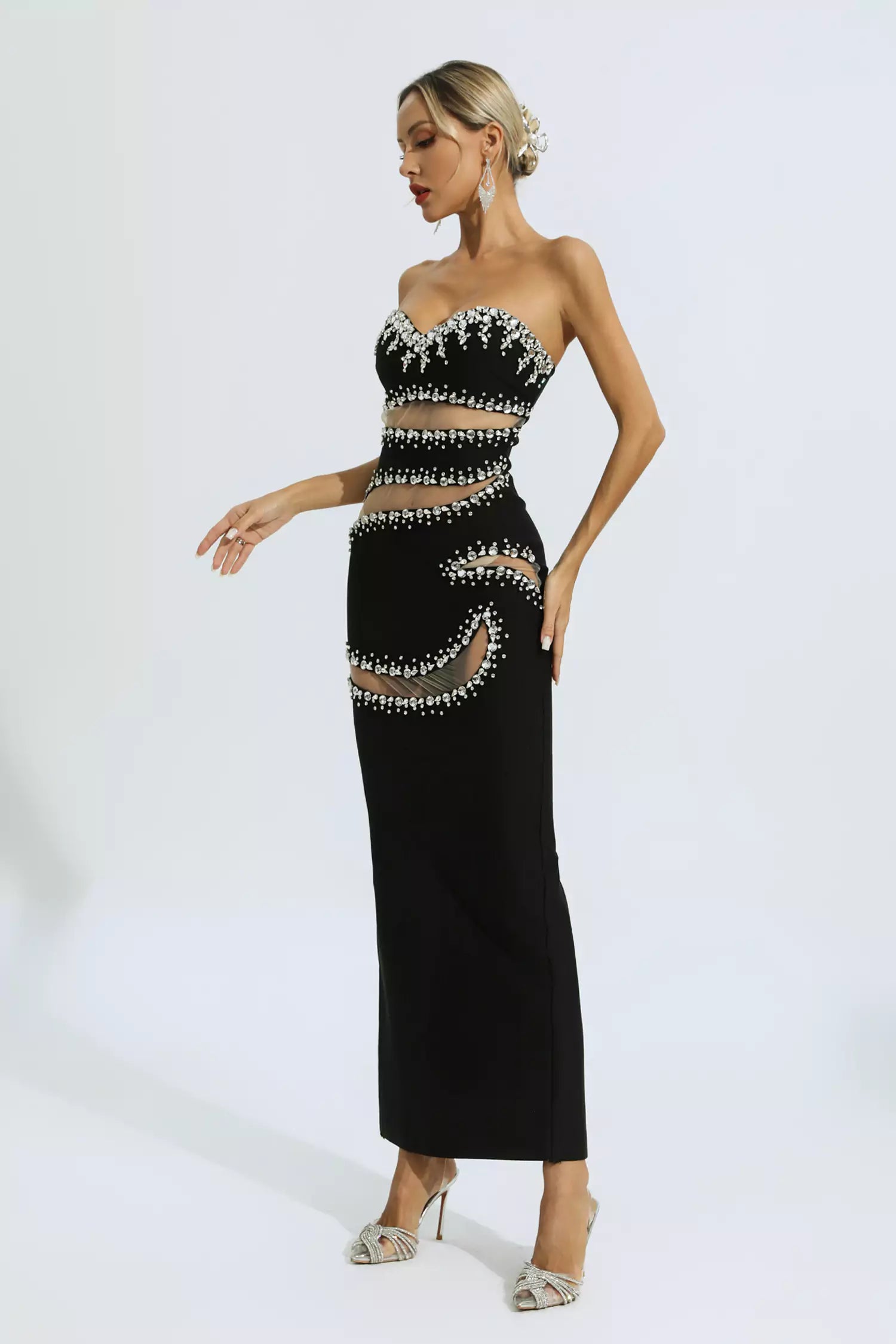 Nala Black Beading Mesh Bandage Dress