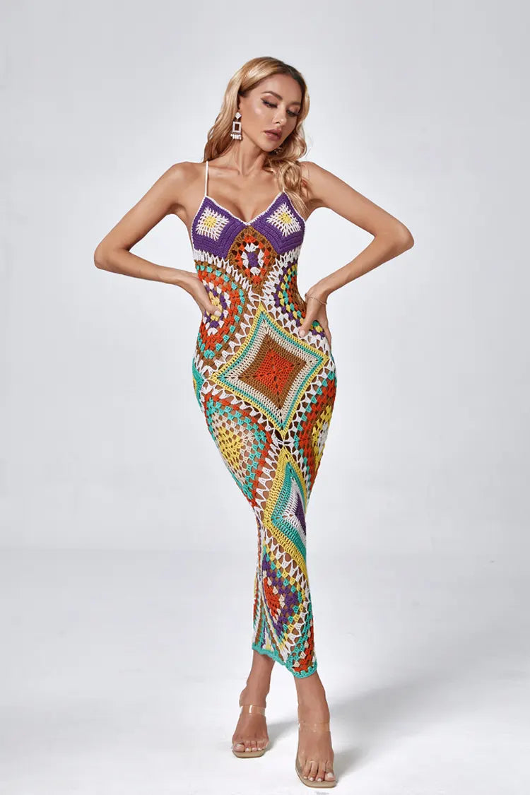 Natalie Multicolored Sling Knit Maxi Dress - Catchall