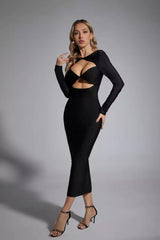 Nevaeh Black Cutout Bandage Midi Dress - Catchall