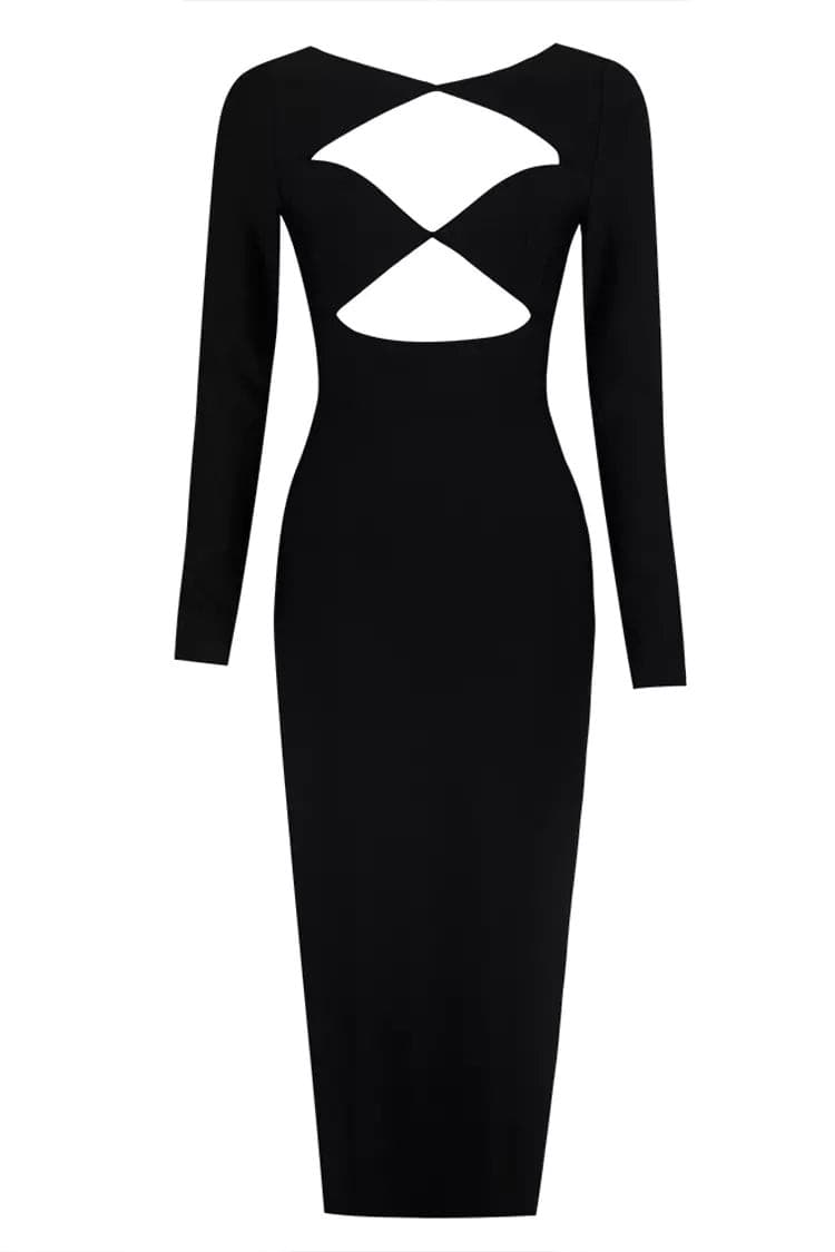 Nevaeh Black Cutout Bandage Midi Dress