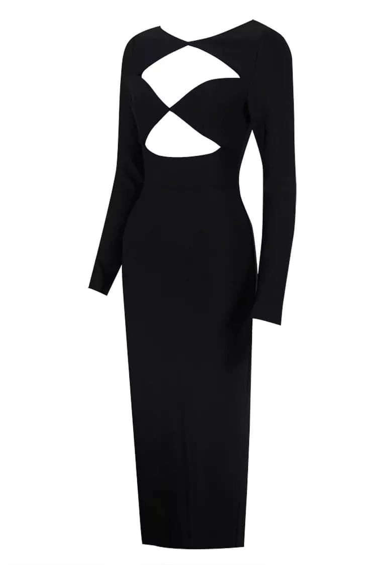 Nevaeh Black Cutout Bandage Midi Dress