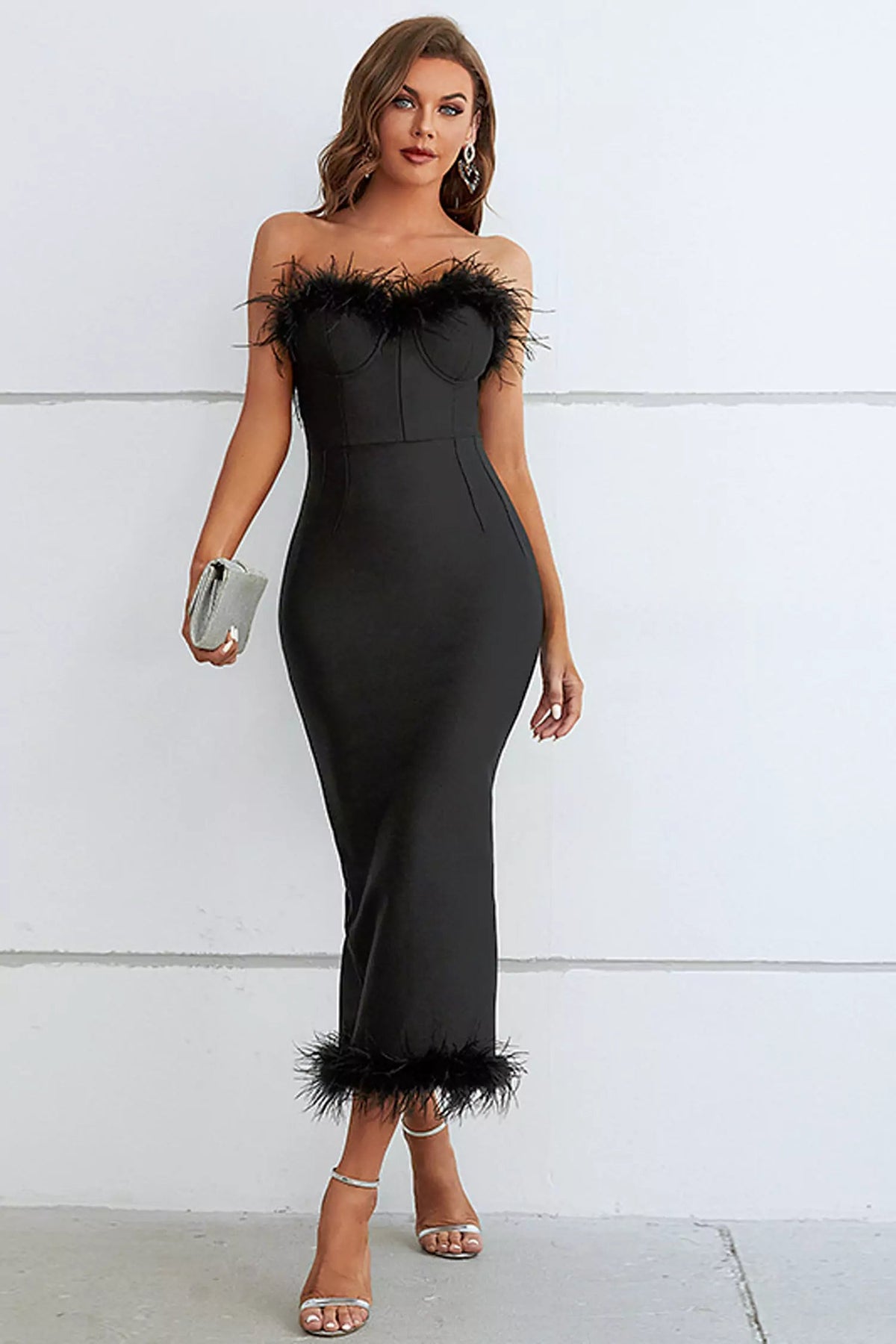 Nicole Black Feather Maxi Dress