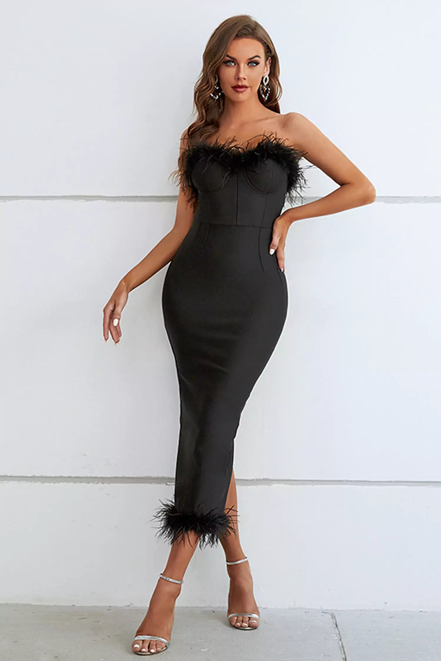 Nicole Black Feather Maxi Dress