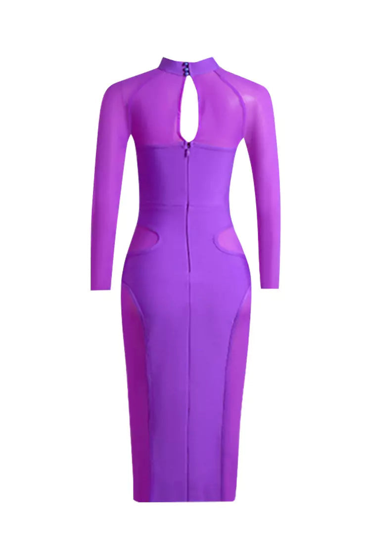 Noa Purple Mesh Bandage Midi Dress