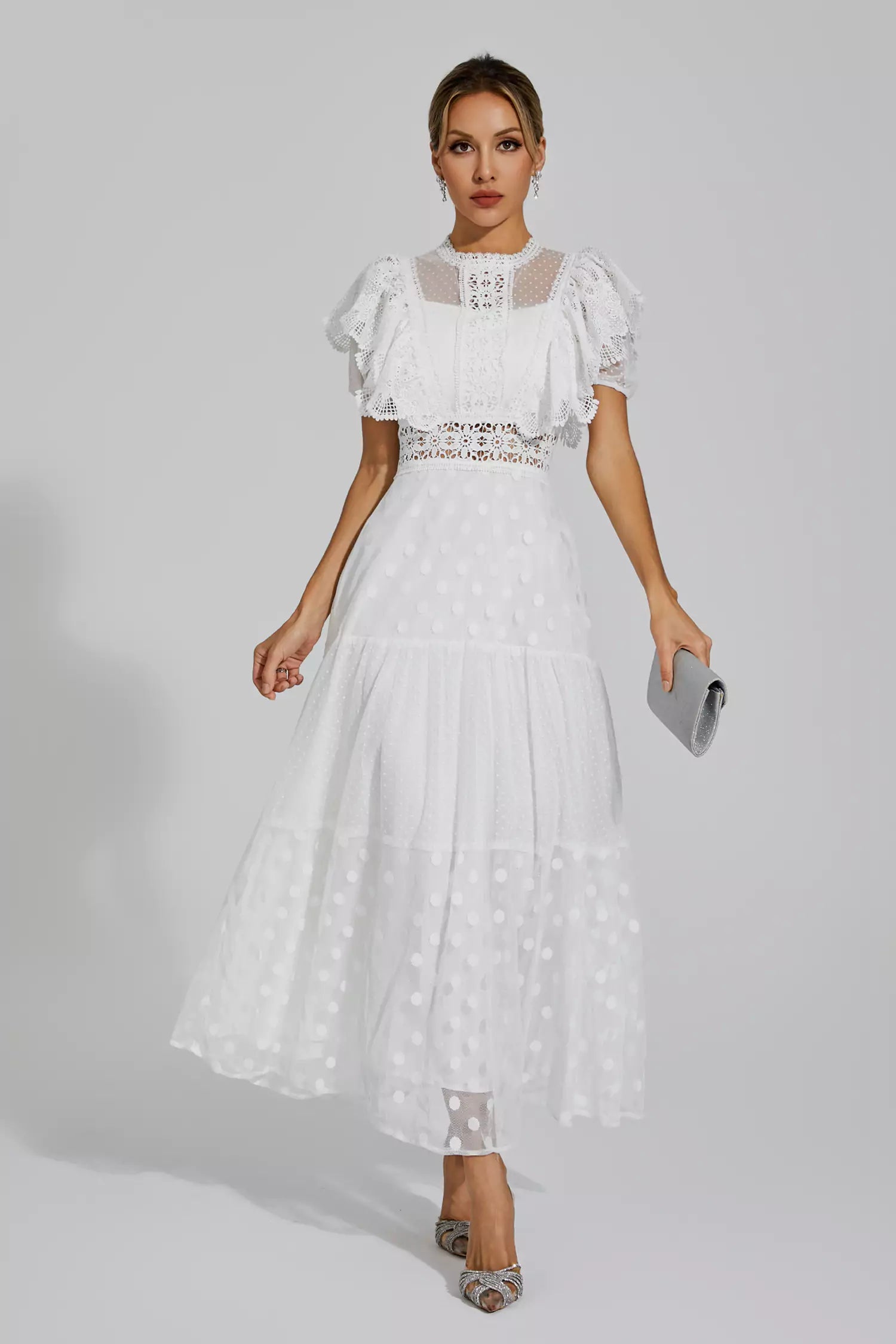 Noor White Polka Dot Maxi Dress