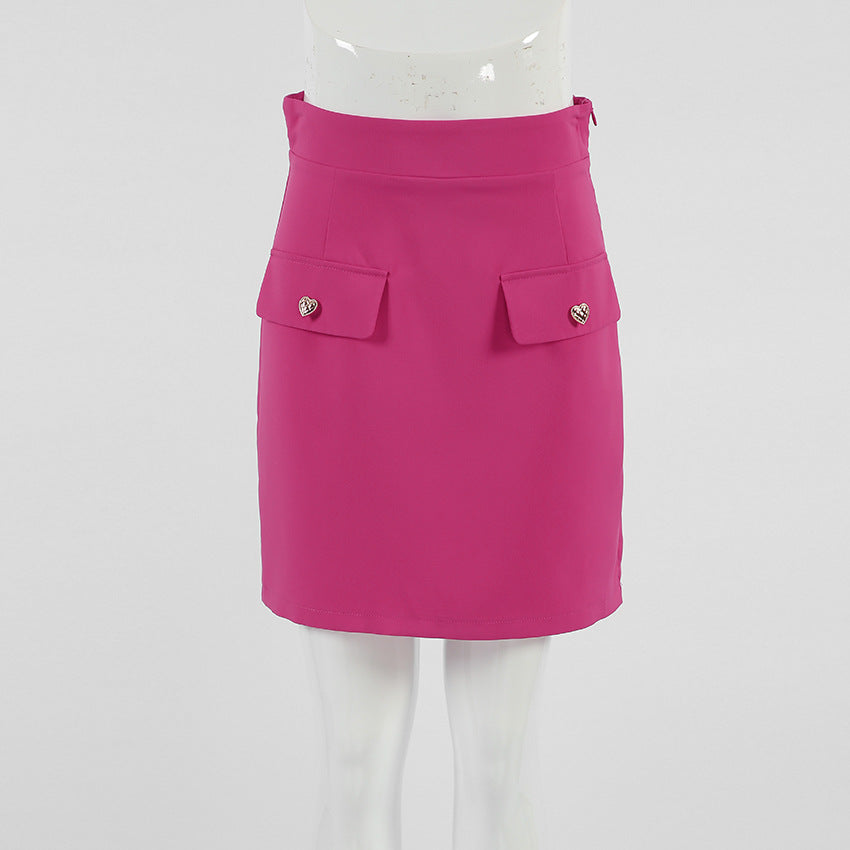 Pink High Waist Flap Detail Straight Skirt