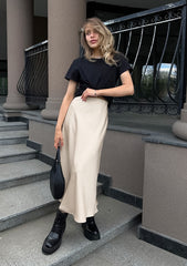 Solid Color Satin Long Skirts