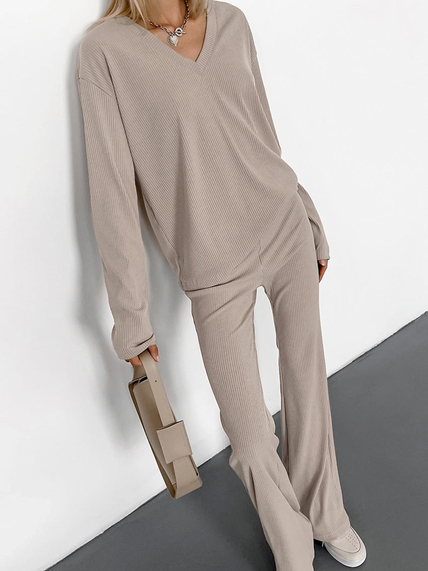 V-neck Top+ Comfortable Trousers Set