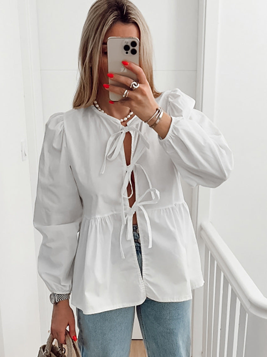 Loose Sweet Lace-Up Shirt Top