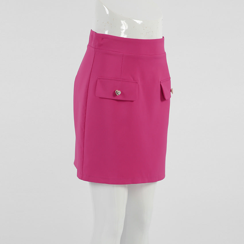 Pink High Waist Flap Detail Straight Skirt