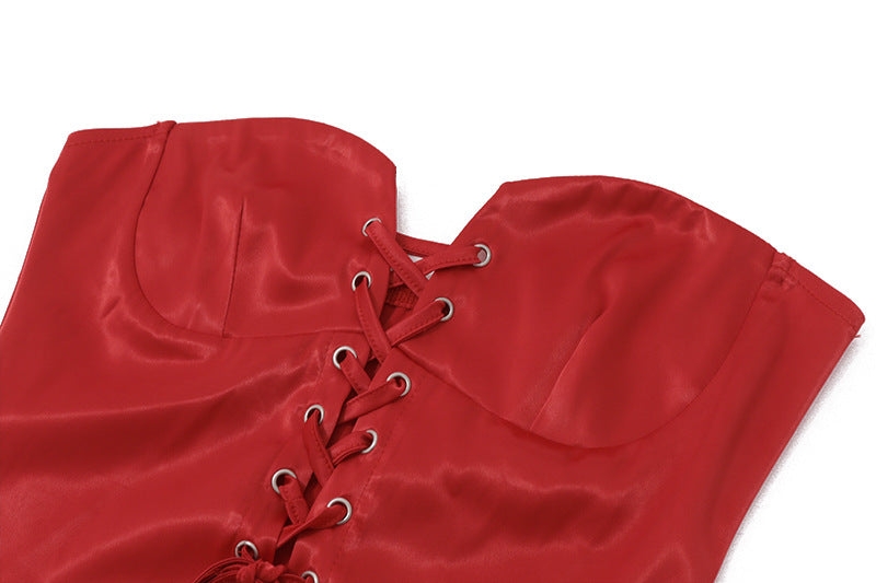 Red Lace-up Bandeau Irregular Top