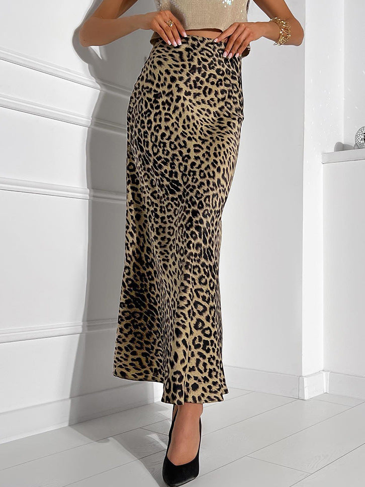 Leopard Print Waist Dipped Fishtail Long Skirt