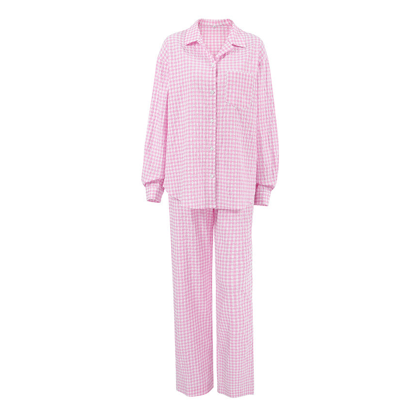 Pink Plaid Loose Set