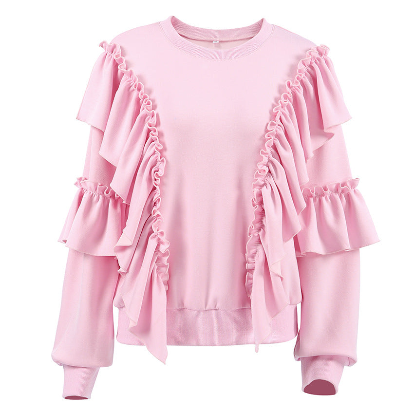 Flouncy Round Neck Long Sleeve  Loose Sweatshirt