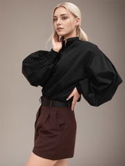 Lapel Lantern Sleeve  Shirt