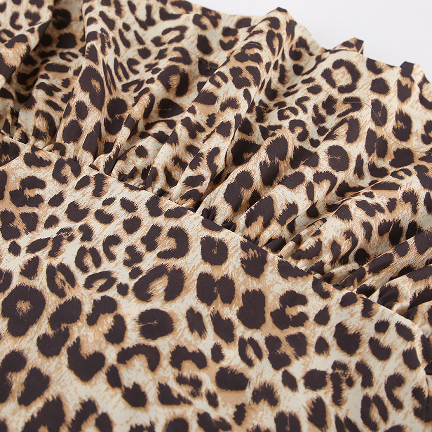 Leopard Print Puff Sleeve Tie Front Top