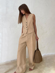 Slim Fit Sleeveless Vest Casual Wide Leg Pants Set