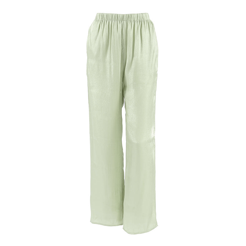 Elastic Waist Wide Leg Loose Satin Lounge Pants