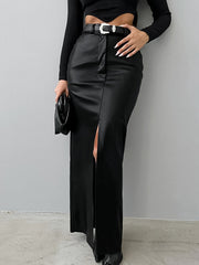 Matte Leather Straight Skirt