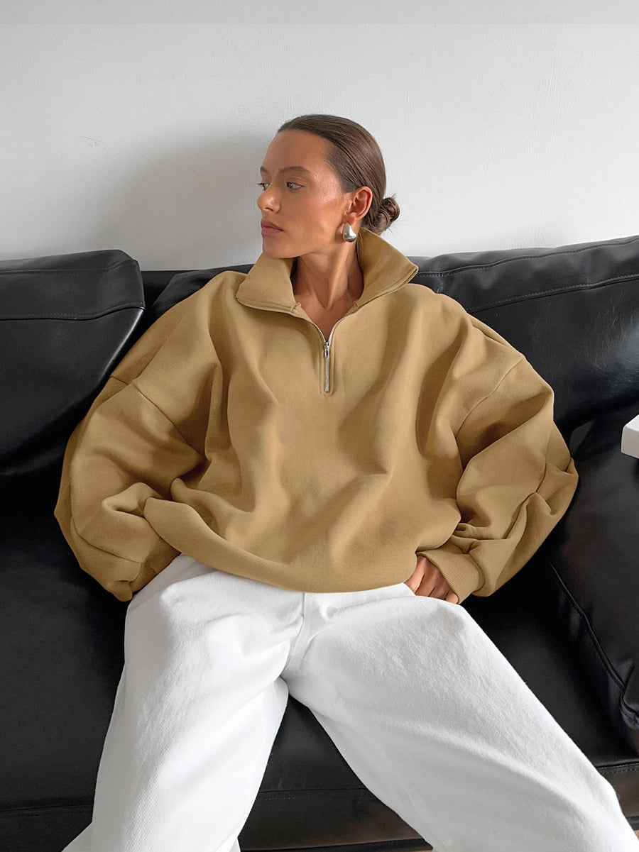 Lapel Zipper Pullover Sweatshirt