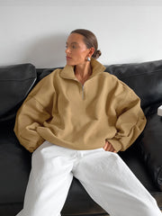 Lapel Zipper Pullover Sweatshirt