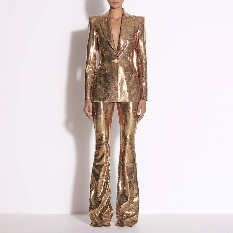 Sequin-EmbelliShed Suit In Metallic Gold