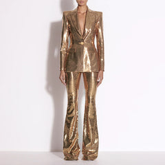 Sequin-EmbelliShed Suit In Metallic Gold
