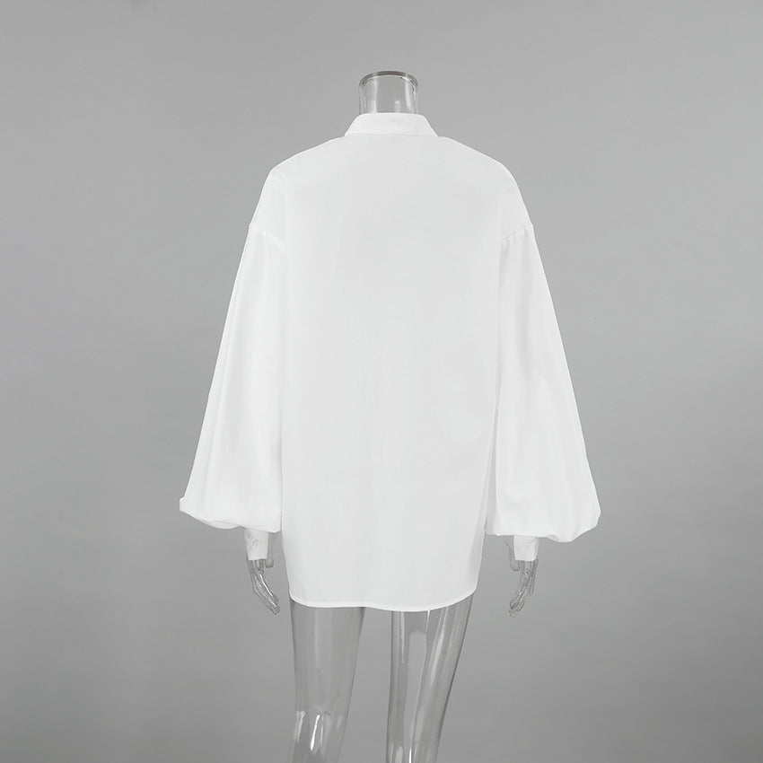 Lapel Lantern Sleeve  Shirt