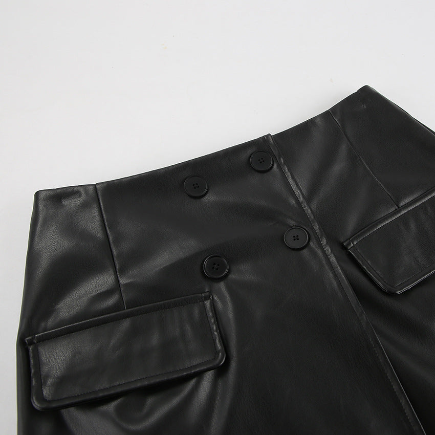 Slim Wrap Hip Pure High Waist Leather Skirts