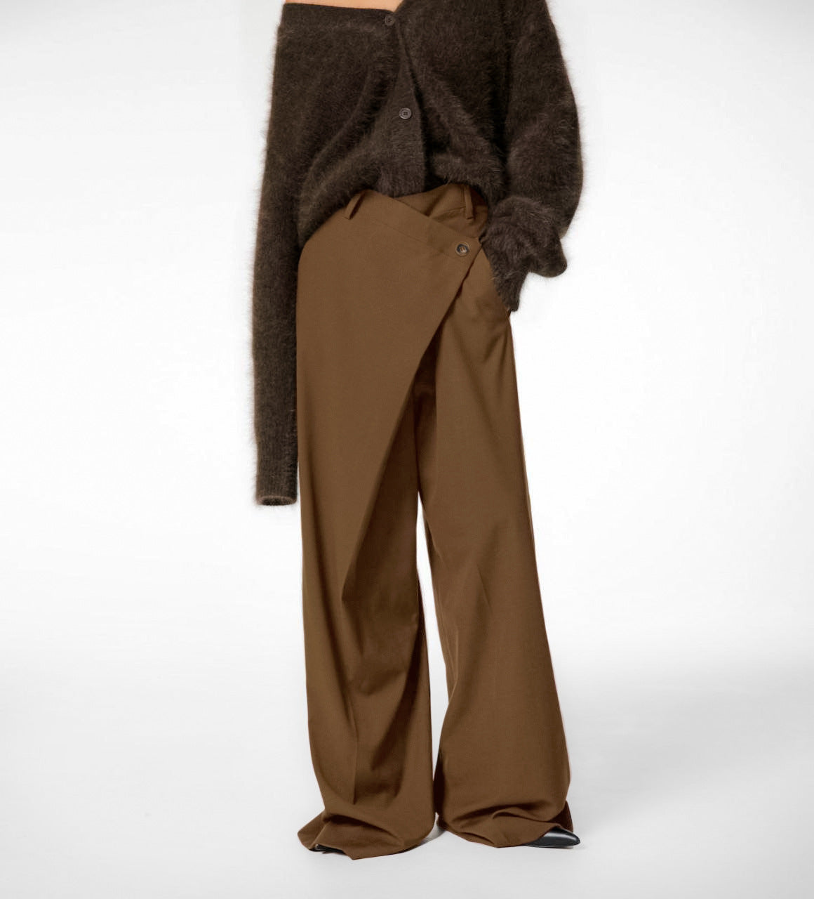 Irregular Wide-Leg High-Waist Floor-Length Trousers No belt