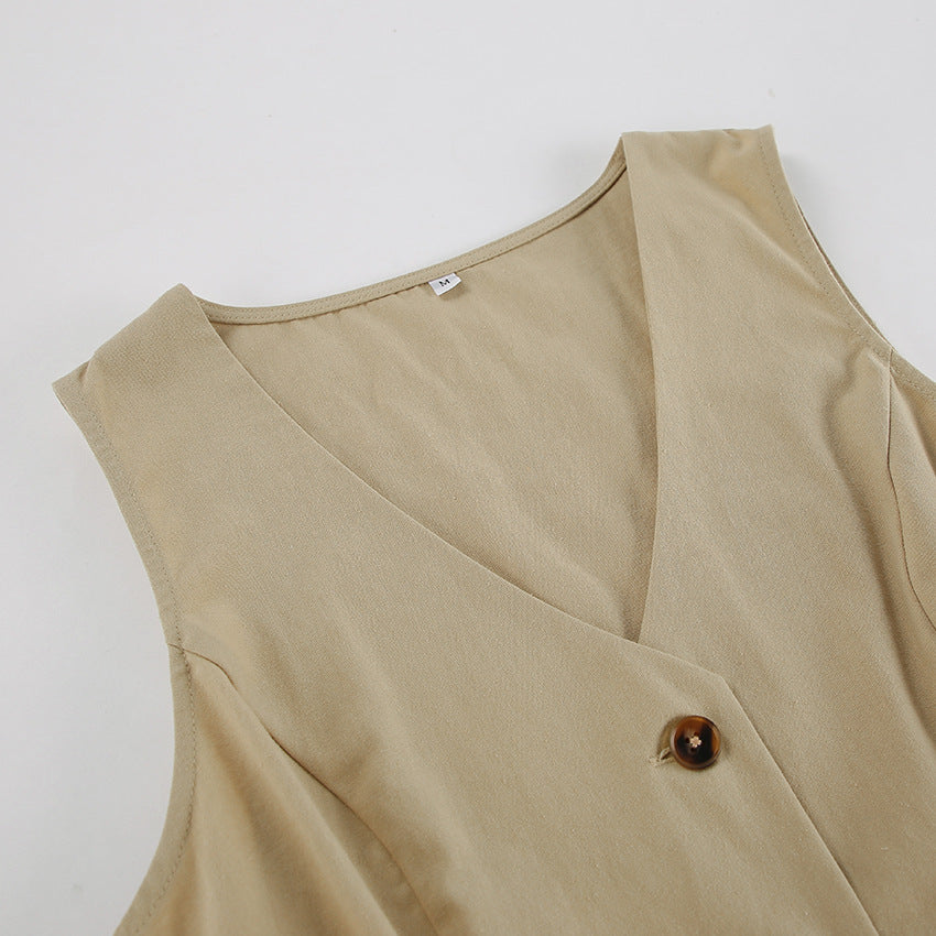 COTTON LINEN VEST &SHORTS SET