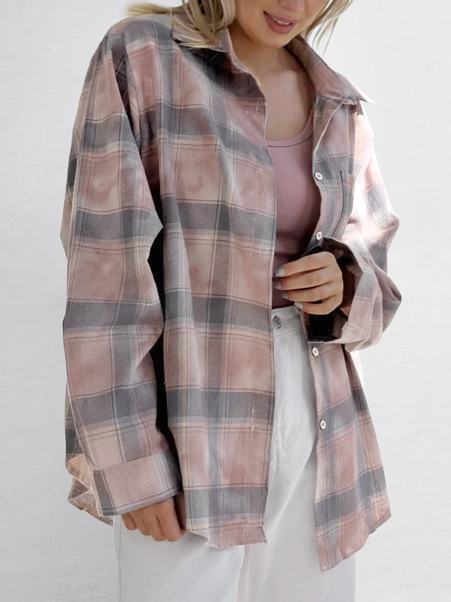 Plaid Long Sleeve Shirt Coat