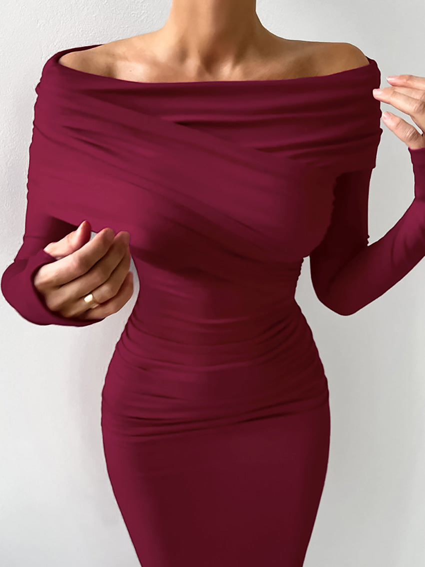 Ruched Irregular Off Shoulder Wrapped Dresses
