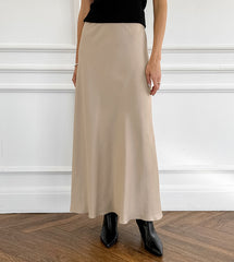 Beige Satin Long Skirt