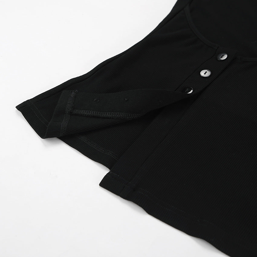 ASYMMETRIC CUTOUT BLACK KNIT TOP