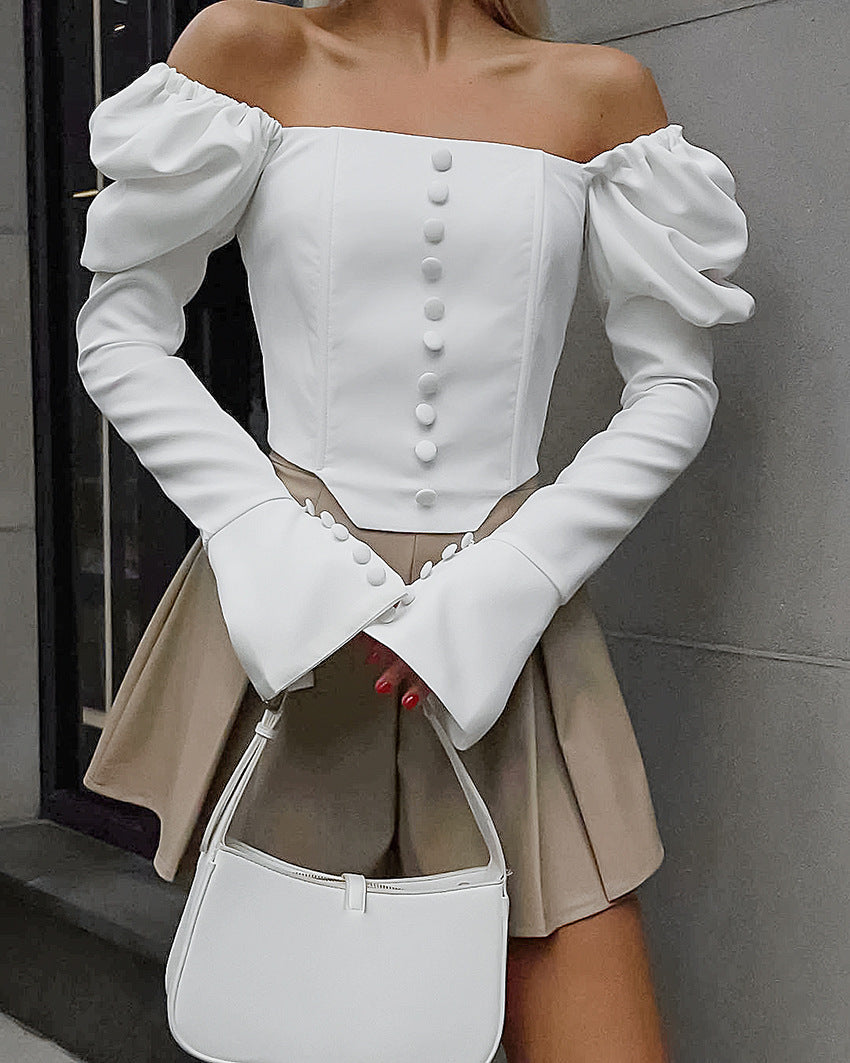 Lantern Sleeve Ruched Blouses