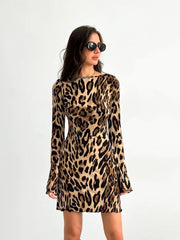 Leopard Print Long Sleeve Mini Dress