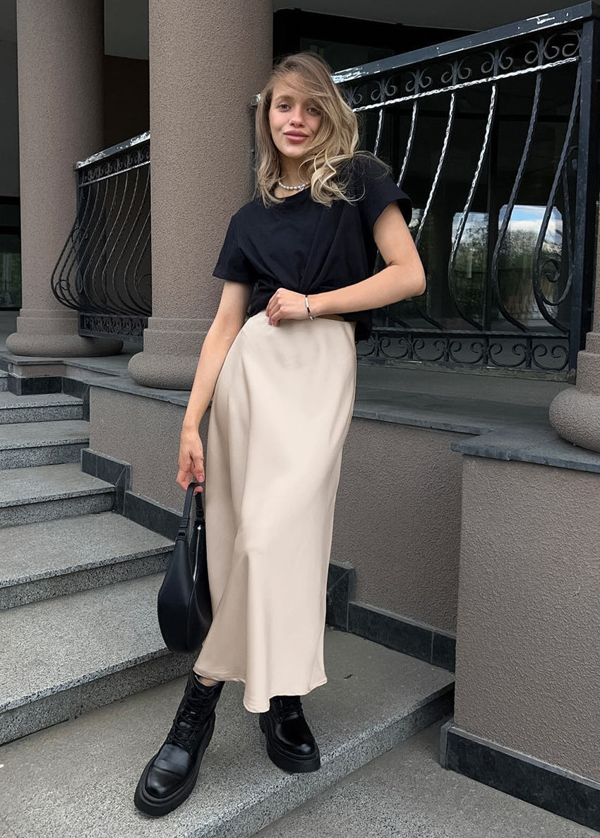 Solid Color Satin Long Skirts