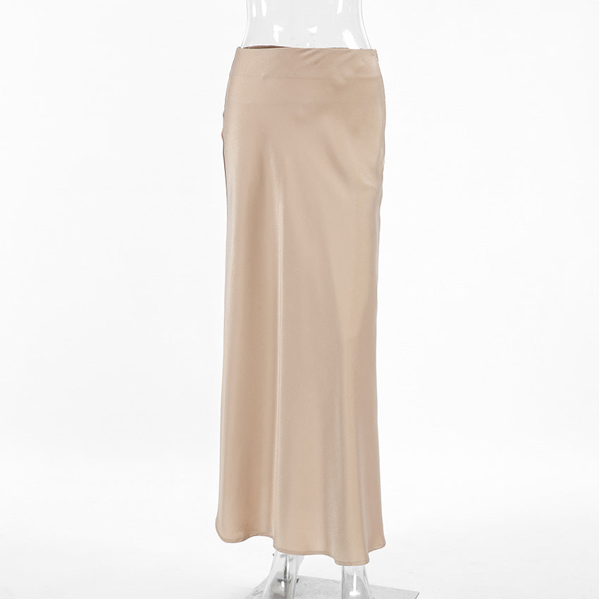 Beige Satin Long Skirt