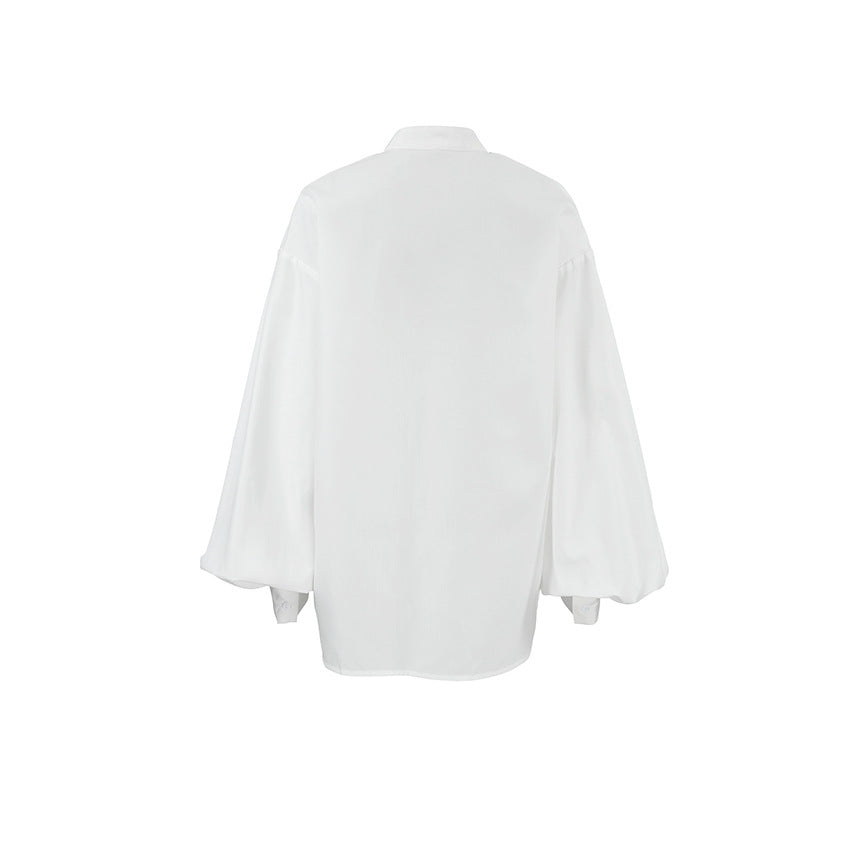 Lapel Lantern Sleeve  Shirt