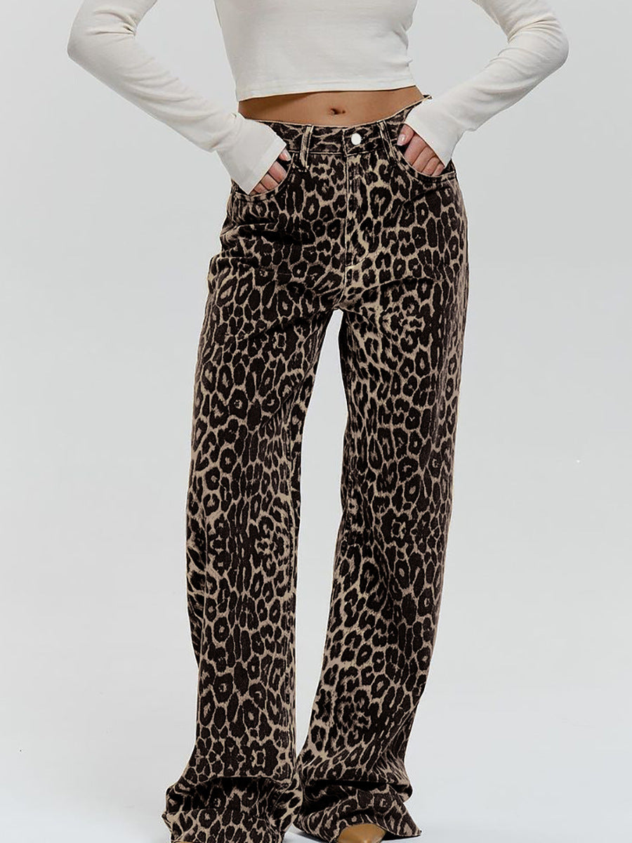 Loose Low Waist Leopard Print Trousers