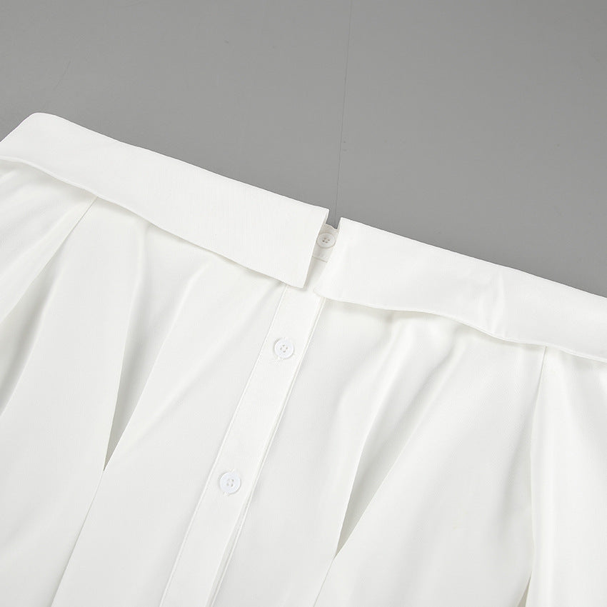 White Button-up Off-shoulder Top