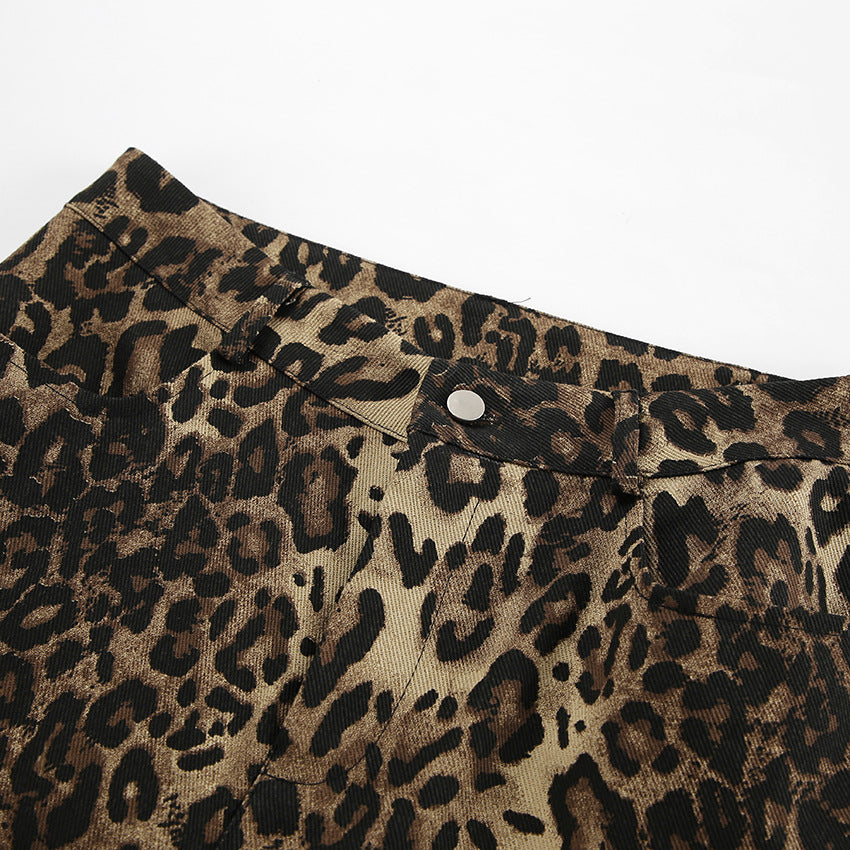 Loose Low Waist Leopard Print Trousers