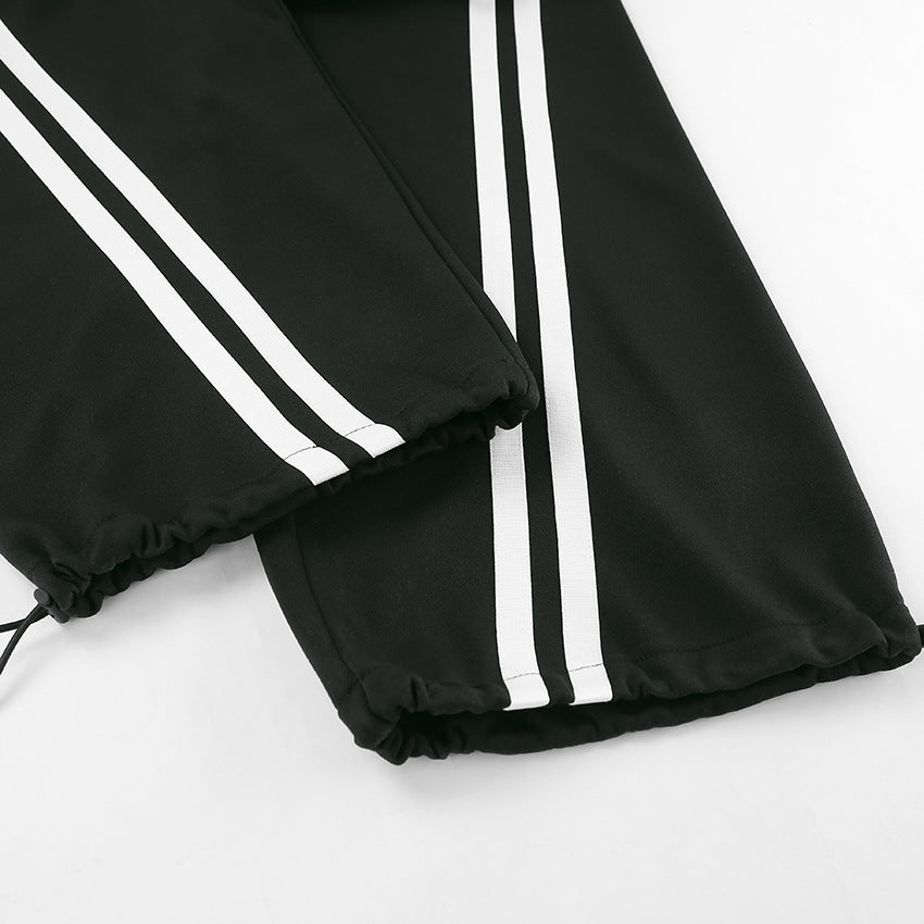 Drawstring Side Contrast Striped Pants