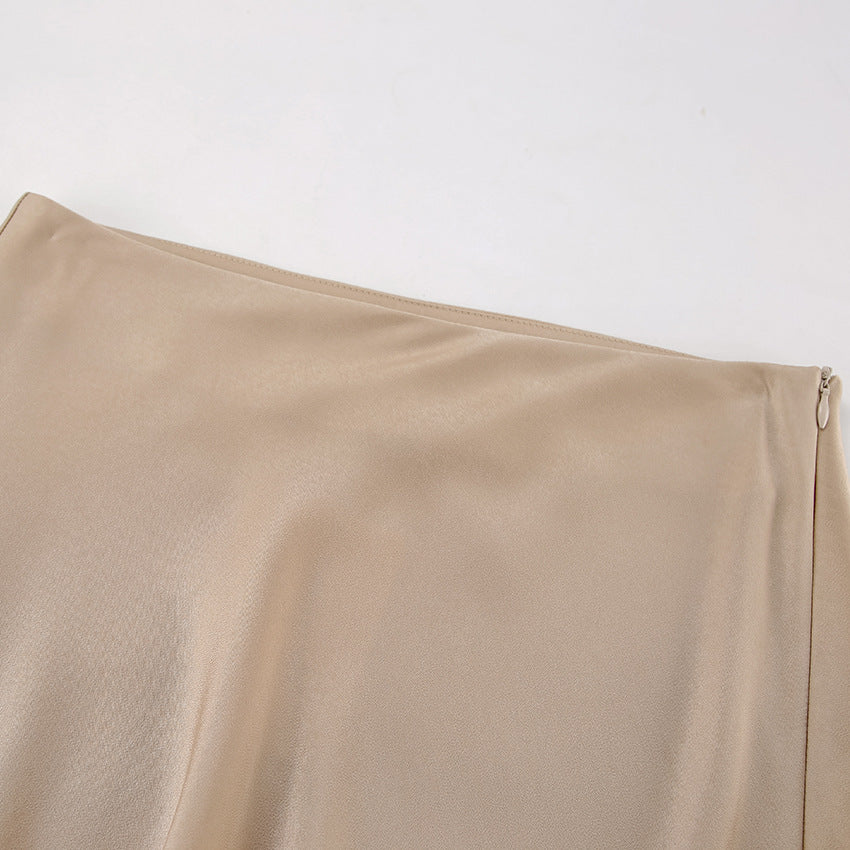 Beige Satin Long Skirt