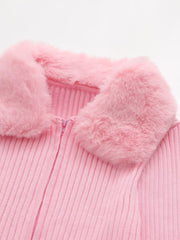 Christmas Sweet Pink Plush Zipper Cardigan