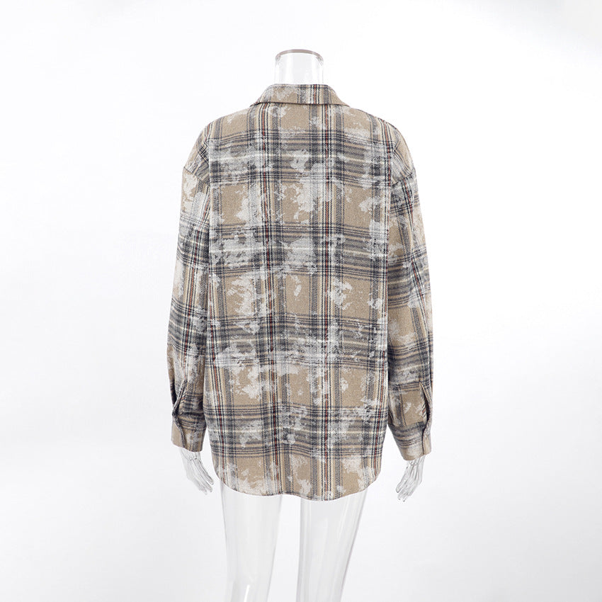 Vintage-Inspired Brushed Plaid Oversized Shirt